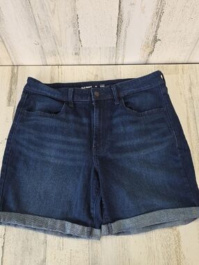 Old Navy Hi Rise Wow Dark Blue Wash Roll-Cuff Denim Jean Shorts Size 12